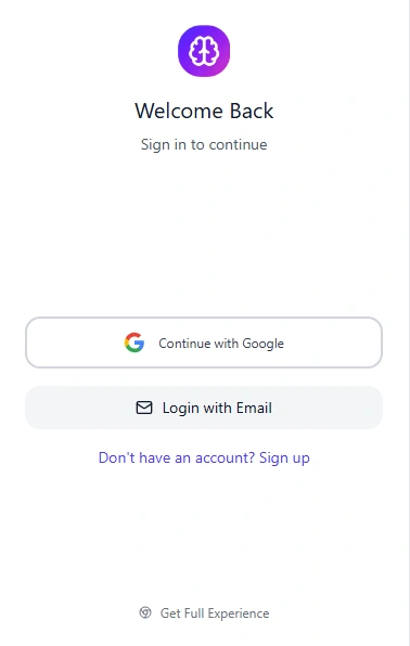 Mindova extension login screen