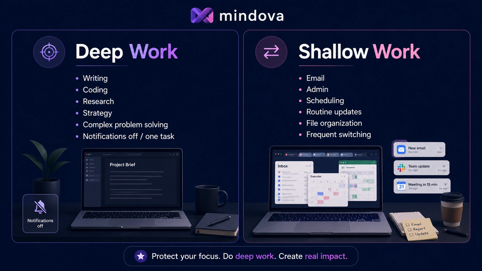 Comparison between deep work and shallow work tasks