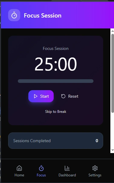 Mindova Focus Session used for a Pomodoro-style work interval