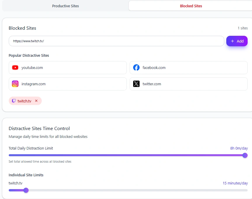 Twitch set to a 15-minute daily limit in Mindova