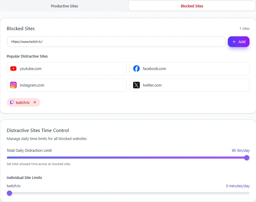 Twitch set to a zero-minute daily limit in Mindova